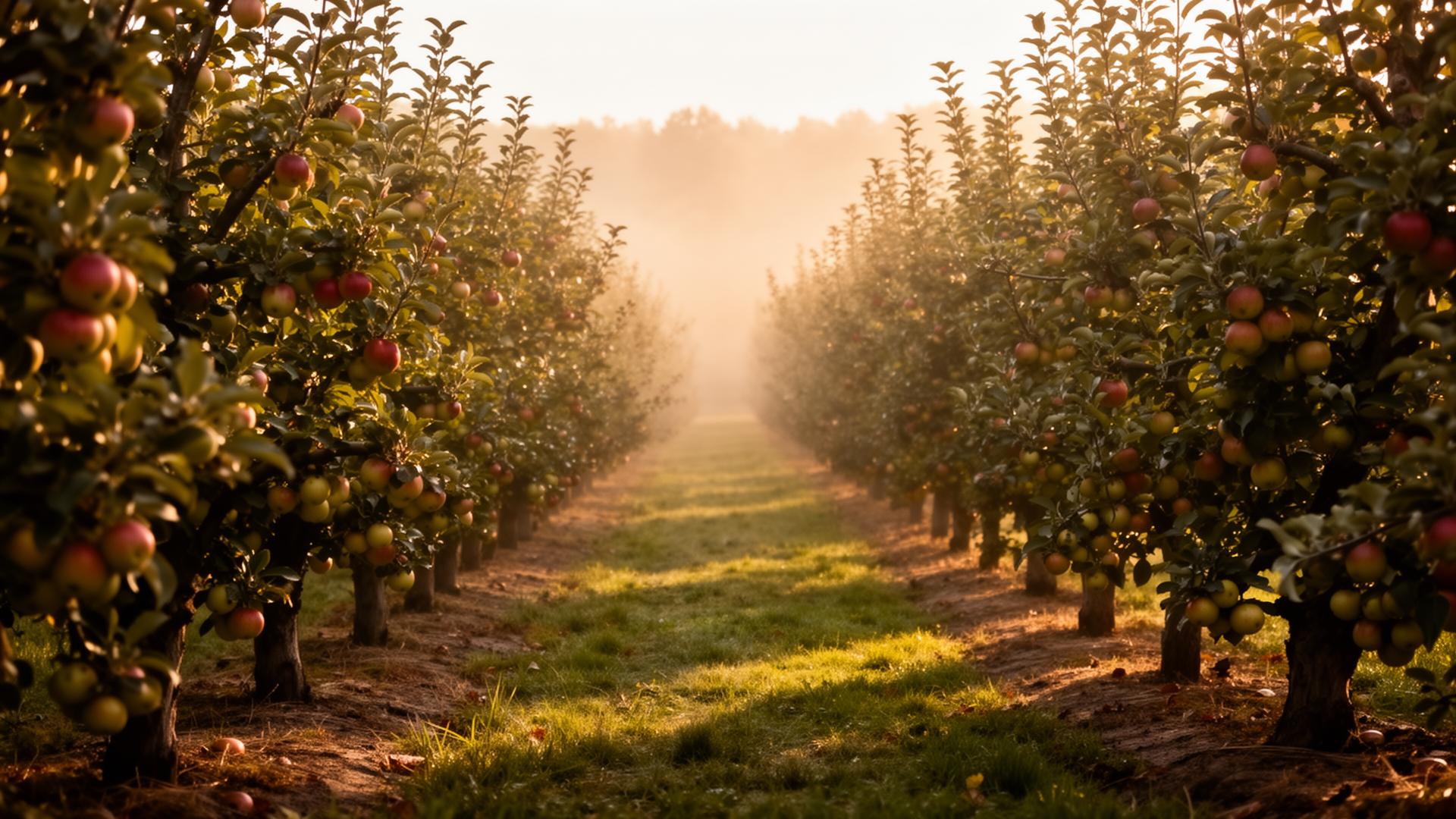 Heritage orchard at golden hour